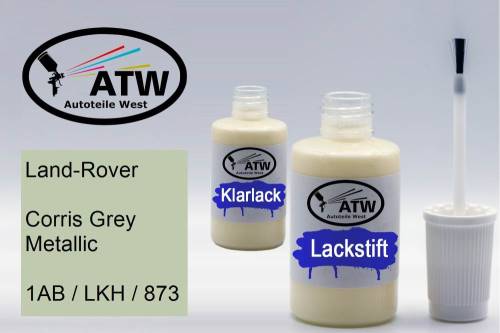 Land-Rover, Corris Grey Metallic, 1AB / LKH / 873: 20ml Lackstift + 20ml Klarlack - Set, von ATW Autoteile West.